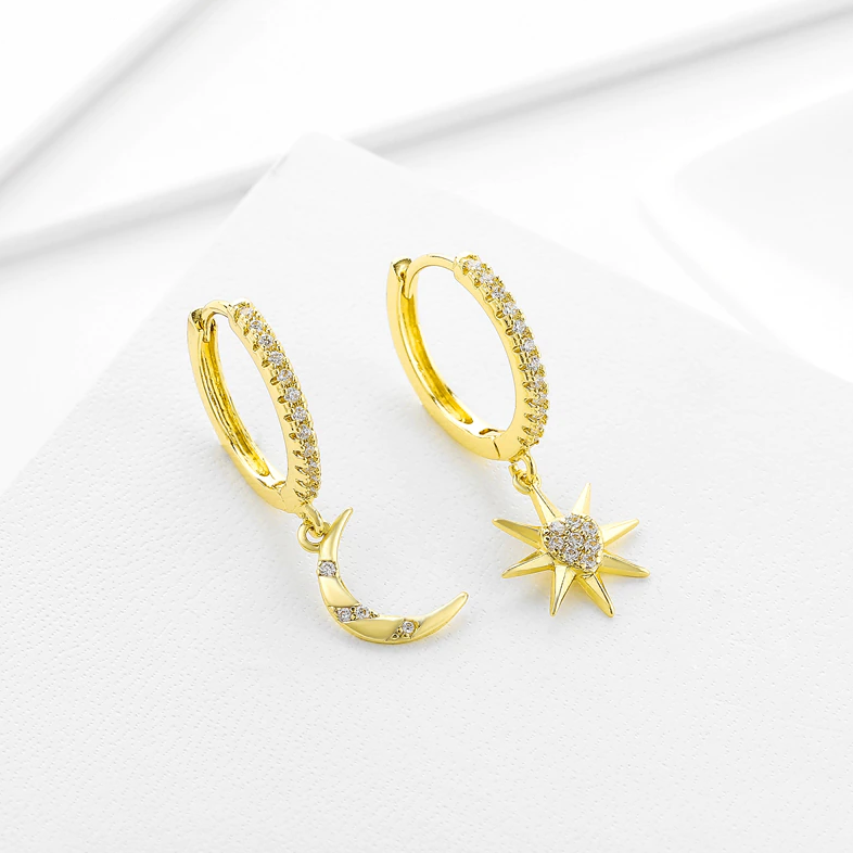 Boucles d'oreilles - lune et étoile
