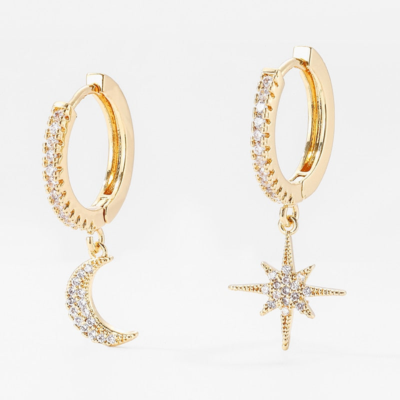 Boucles d'oreilles - lune et étoile